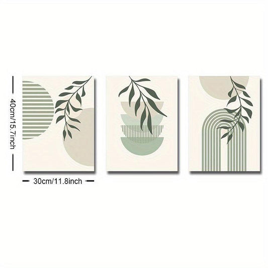 Boho Abstract Canvas Painting Green Plant Art Poster Print Modern Wall Picture