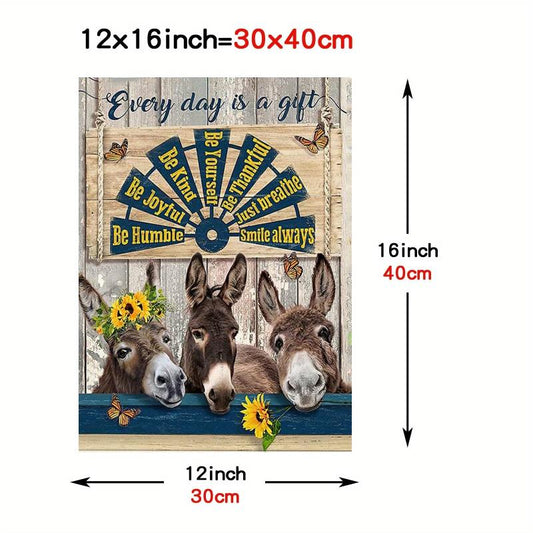 Funny Donkey Bathroom Canvas Wall Art Rustic Print