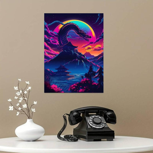 Fantasy Dragon Vintage Art Poster 80s Retro Bedroom Wall Decor