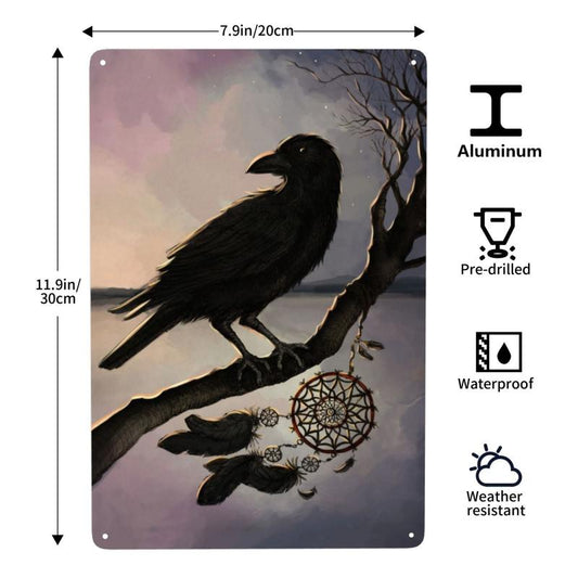 Spooky Crow Wall Decor Metal Sign Vintage Retro Plaque 30 20 Crow