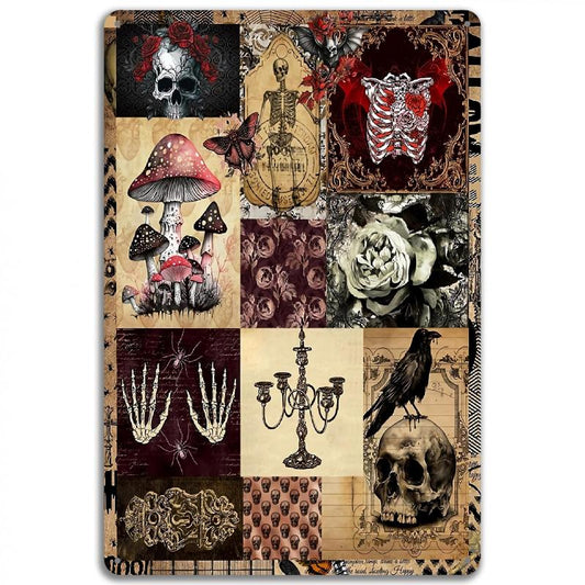 Metal Tin Sign Vintage Art Skull Decoration Sign Witch Halloween Wall Decor