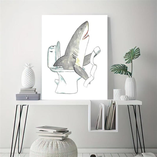 Canvas Poster Art Shark Bathroom Watercolor Decor Wall Art Wall Decor