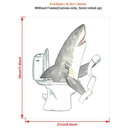 Canvas Poster Art Shark Bathroom Watercolor Decor Wall Art Wall Decor