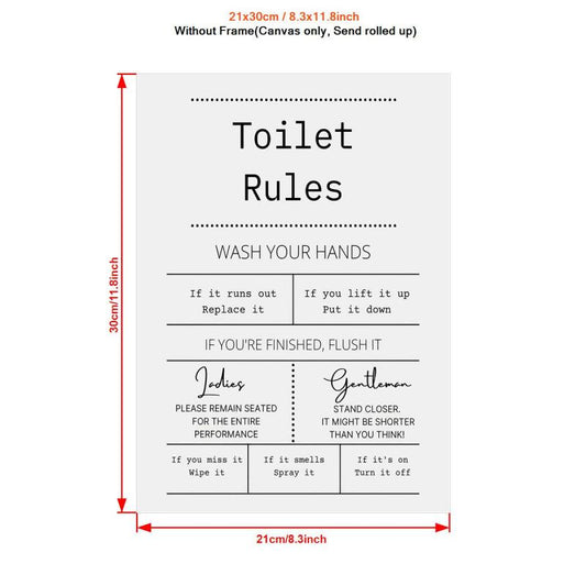 Canvas Poster Toilet Rules Print Digital Bathroom Prints