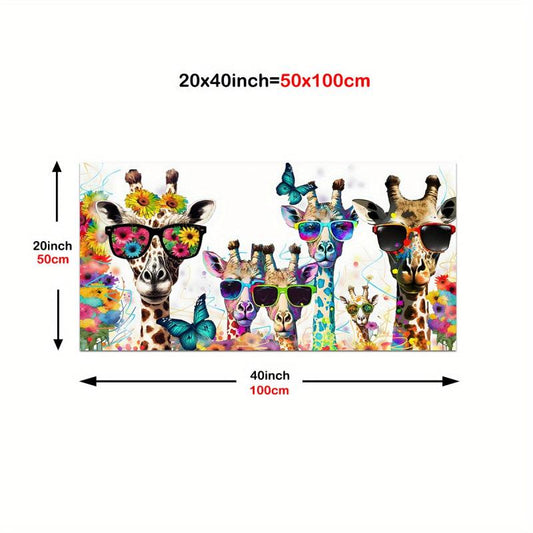 Giraffe Family Floral Butterfly Print Wall Art Abstract Watercolor Poster