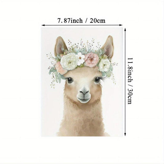 Alpaca Wearing Wreath Canvas Vintage Art Wall Decor Unframed