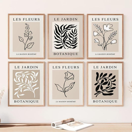 6pcs Frameless Botanical Canvas Painting Vintage Floral Poster Boho Wall Art