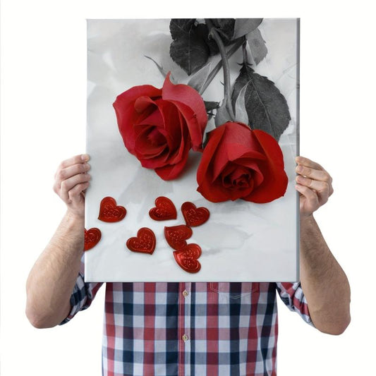 3Pcs Modern Art Vase Red Rose Flower Office Wall Decoration 30x39cm