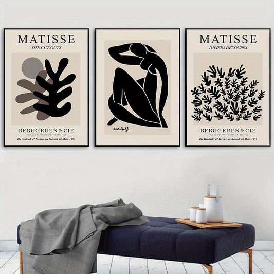 3pcs Canvas Poster Modern Art Abstract Matisse Coral Wall Art Gray Beige Poster