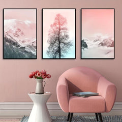 Pink Landscape Mountain Forest Canvas Wall Art Prints