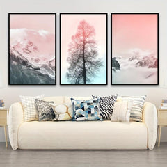 Pink Landscape Mountain Forest Canvas Wall Art Prints