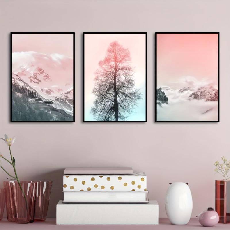 Pink Landscape Mountain Forest Canvas Wall Art Prints