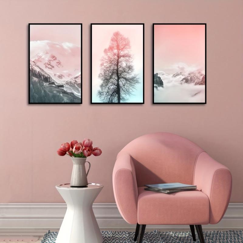 Pink Landscape Mountain Forest Canvas Wall Art Prints