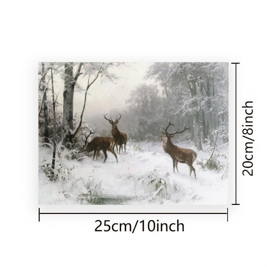 Vintage Deer in Snow Canvas Poster Winter Art Print Woodlands Christmas Wall Pic