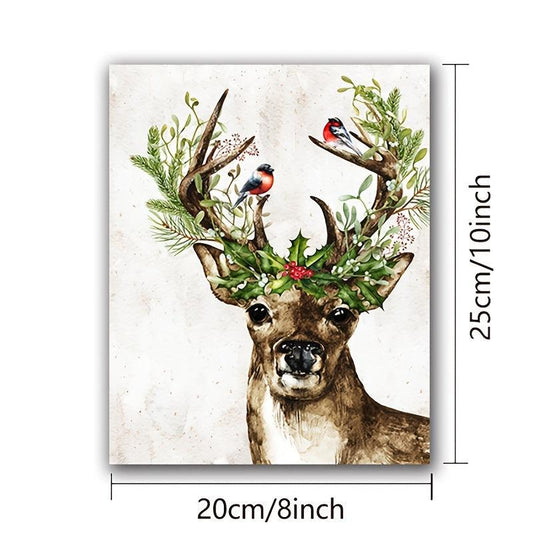Vintage Deer in Snow Canvas Poster Winter Art Print Woodlands Christmas Wall Pic
