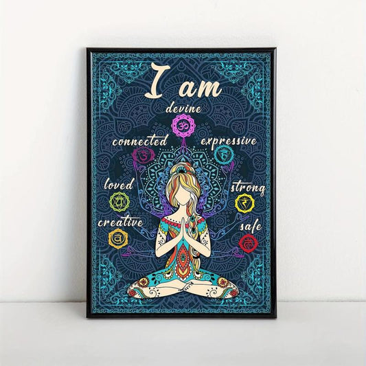 Retro Poster Canvas Print I Am Safe 7 Chakras Knowledge Yoga Meditation