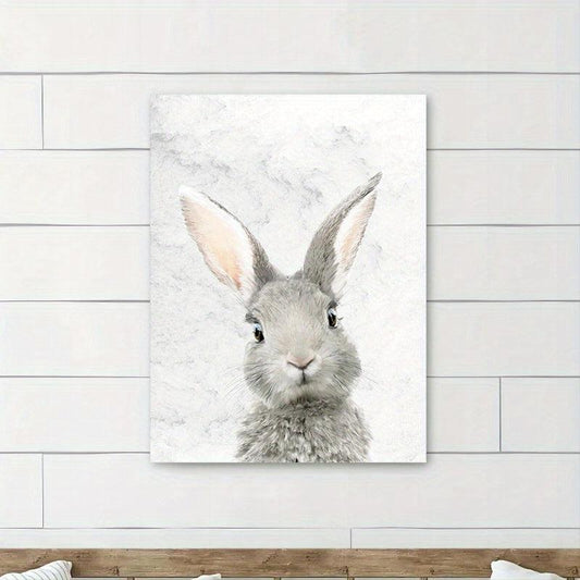 Hare Watercolor Painting Canvas Art Rabbit Wearing Flowers Wall Painting