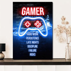 Canvas Poster Modern Art Game Lover Hard Work Persistence Neon Game Controller
