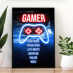 Canvas Poster Modern Art Game Lover Hard Work Persistence Neon Game Controller