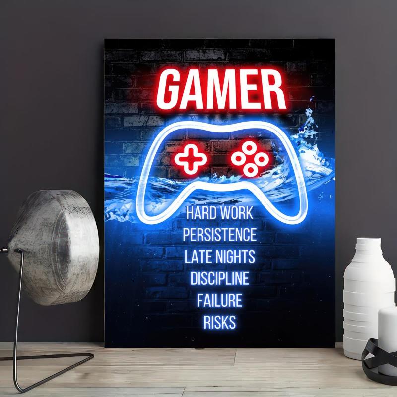 Canvas Poster Modern Art Game Lover Hard Work Persistence Neon Game Controller