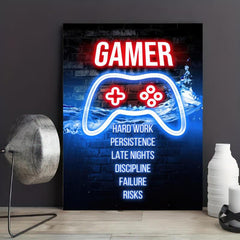 Canvas Poster Modern Art Game Lover Hard Work Persistence Neon Game Controller