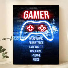Canvas Poster Modern Art Game Lover Hard Work Persistence Neon Game Controller