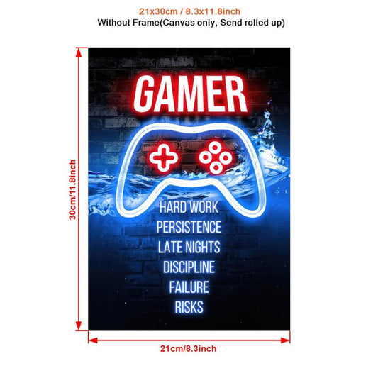 Canvas Poster Modern Art Game Lover Hard Work Persistence Neon Game Controller