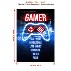 Canvas Poster Modern Art Game Lover Hard Work Persistence Neon Game Controller