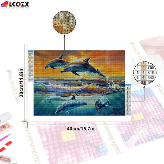 Sunset Dolphins Diamond Painting - Home Decor Kit