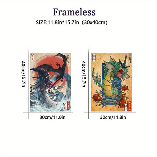 2pcs Vintage Anime Posters Japanese Style Canvas Painting