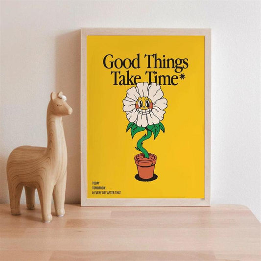 Good Things Take Time Sunflower Wall Print Retro Decor