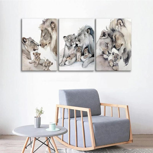 Wildlife Lion Canvas Painting Lion Family Portrait Picture - Fall Decor