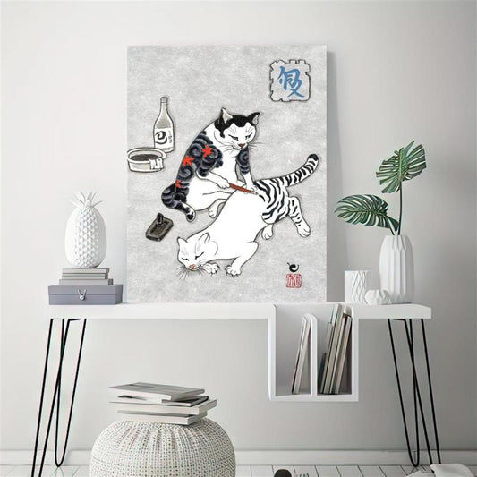 Japanese Cat Poster Monmon Cats Art Print Bedroom Living Room Decor
