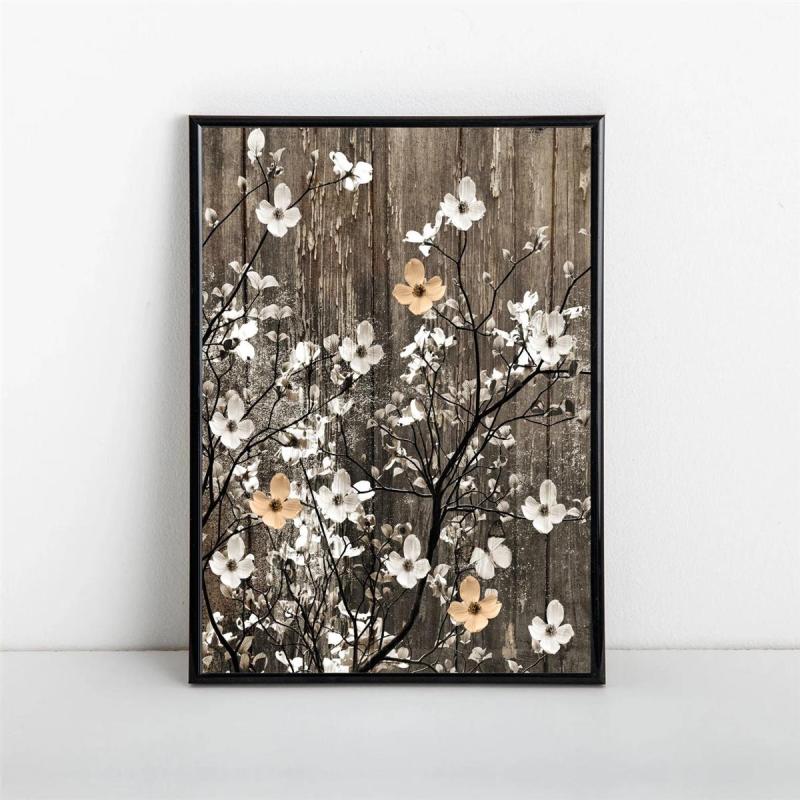 Rustic Flowers On Tree Branch Vintage Canvas Art