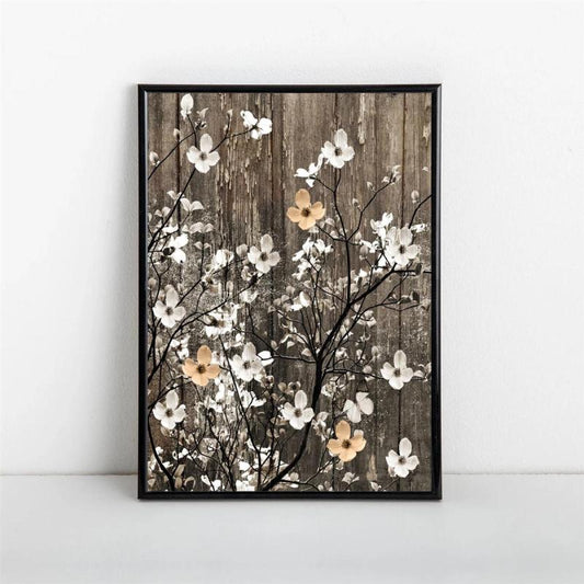 Rustic Flowers On Tree Branch Vintage Canvas Art
