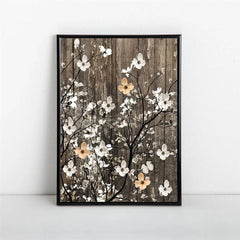 Rustic Flowers On Tree Branch Vintage Canvas Art