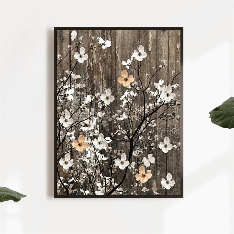 Rustic Flowers On Tree Branch Vintage Canvas Art