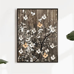 Rustic Flowers On Tree Branch Vintage Canvas Art