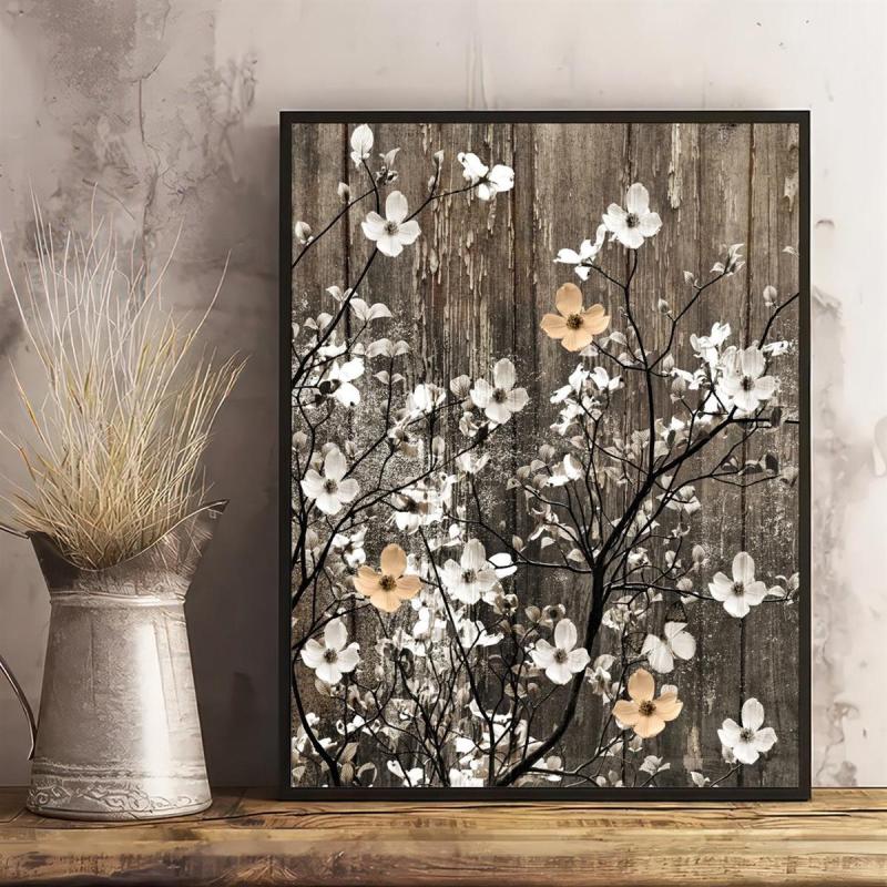 Rustic Flowers On Tree Branch Vintage Canvas Art