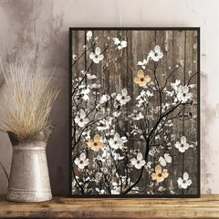 Rustic Flowers On Tree Branch Vintage Canvas Art