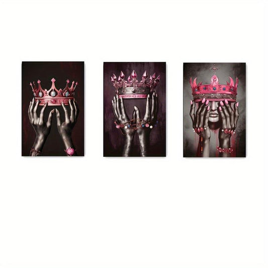 3pcs Canvas Poster African American King Queen Crown Painting