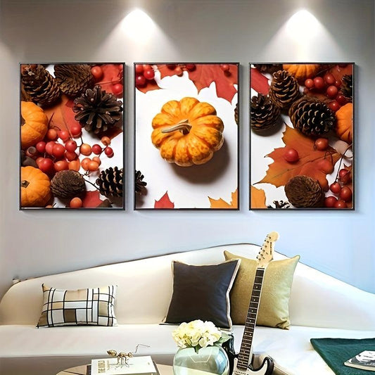 Modern Art Pumpkin Canvas Decorative Posters, 3pcs Set