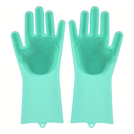 1pair Silicone Rubber Sponge Gloves for Kitchen Cleaning