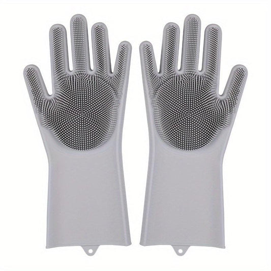 1pair Silicone Rubber Sponge Gloves for Kitchen Cleaning