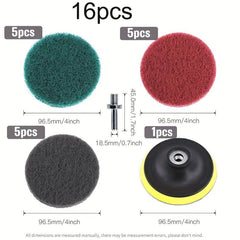 16pcs 4 Inch Drill Brush Tile Cleaning Kit for Bathroom Kitchen