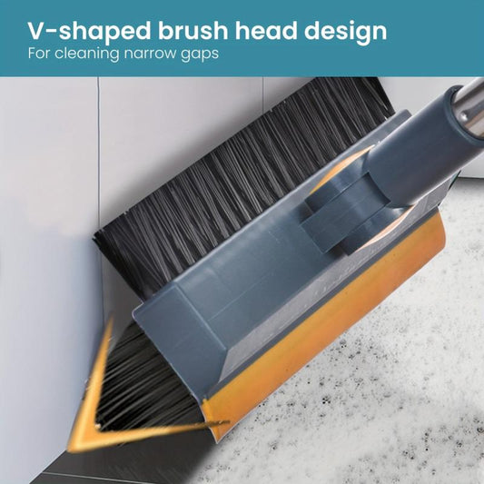 3-in-1 Floor Scrub Brush with Scraper & V-Shaped Head - Adjustable Long Handle