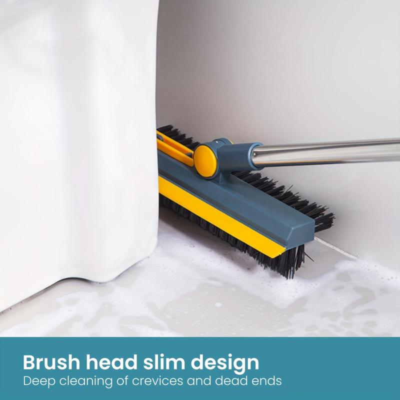 3-in-1 Floor Scrub Brush with Scraper & V-Shaped Head - Adjustable Long Handle
