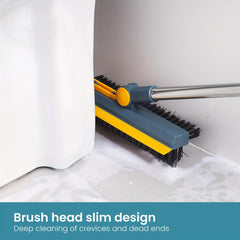 3-in-1 Floor Scrub Brush with Scraper & V-Shaped Head - Adjustable Long Handle
