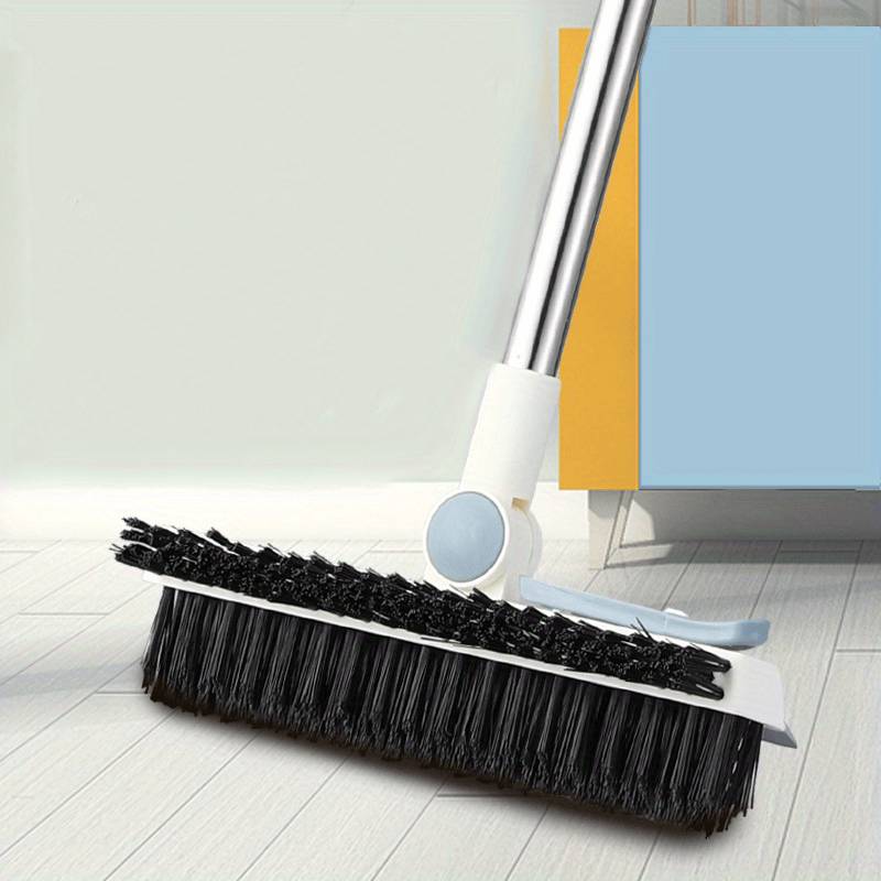 3-in-1 Floor Scrub Brush with Scraper & V-Shaped Head - Adjustable Long Handle