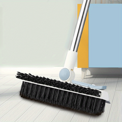3-in-1 Floor Scrub Brush with Scraper & V-Shaped Head - Adjustable Long Handle